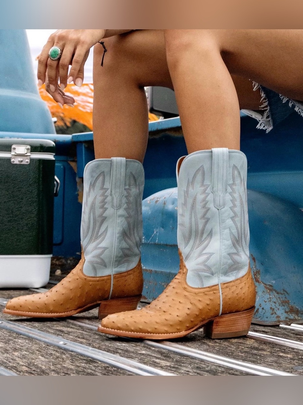 Tecovas the Jamie Tan Slate Ostrich Western Boot 6.5